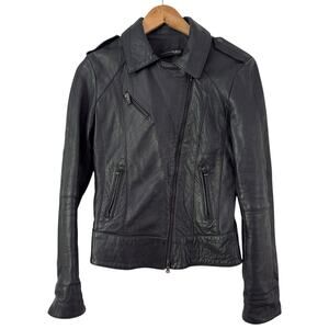 N.B.G Black 100% Leather Moto Jacket Made In Italy Size XS